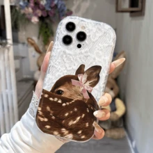 Ốp bảo vệ chống rơi hình hươu nơ ren, tương thích với Apple 14 Pro Max, 13/12/11/Pro Max, 15 Pro Max, XR/XS Max/XS, Soft 7/8, Wave Edge 16/16 Pro Max, 13 Pro Max, 17/17 Air/17 Pro Max, 12 Mini, ốp điện thoại thời trang dành cho nữ - Nhiều màu - Xem 2