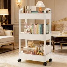 3 - Tier Rolling Storage Cart With Wheels, Multi - Layer Utility Trolley Organizer With Perforated Shelves & Divided Baskets, Easy - Move Storage Solution For Bathroom, Kitchen, Office, Bedroom, Quick Assembly & Space - Saving Design - trắng - Xem 4