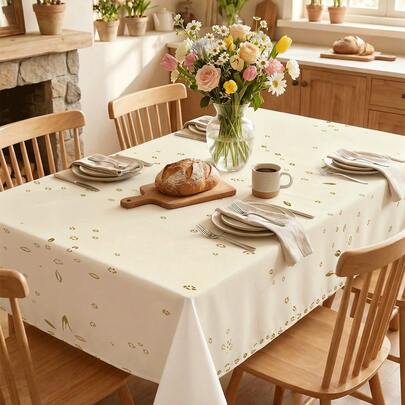 1pc Square Nordic Style Fresh Floral Pattern Printed Tablecloth, 90*140cm, 140*140cm, 140*180cm, 152*220cm, 152*240cm, 152*260cm, Suitable For Living Room, Dining Room, Kitchen, Outdoor And Other Occasions