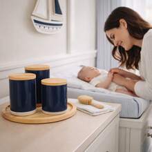 Kit Higiene Bebê Náutico Ceramica Azul Marinho Madeira 3 Pçs - Azul Marinho - Visão 6