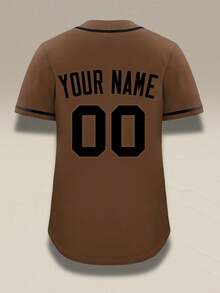 Customizable Men's Earth-Tone Baseball Jersey-Personalized Name & Number Mocha Brown Shirt,Vintage Varsity Button-Down, Streetwear Neutral Top - Brown - View 4