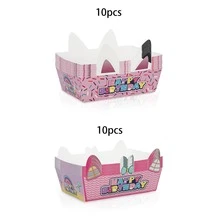 10件/20件/40件 卡通貓耳生日快樂紙製食物盒，粉色 4.7 x 3.1 x 1.5 英吋，彩虹糖粒貓耳蝴蝶結圖案，適用於洋芋片、Nachos、Tacos，生日派對、卡通主題派對、貓咪主題派對，派對裝飾 - 多色 - 查看 7