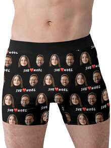 Custom Face Boxers With Hearts, Personalized Couple Photo Underwear, Name Picture Boxer Briefs For Men, Funny Anniversary Gift For Husband - Black - View 5