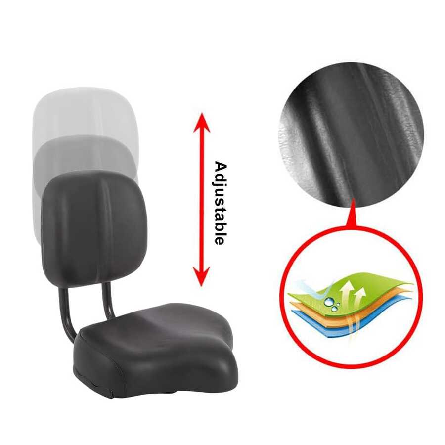 Ultra-Comfortable Bicycle Seat Featuring A Wide Design And Back Support, Ergonomically Crafted, Height Adjustable, Ideal For E-Bikes, Tricycles, And Larger Bicycles - Suitable For All Genders - Black - View 1