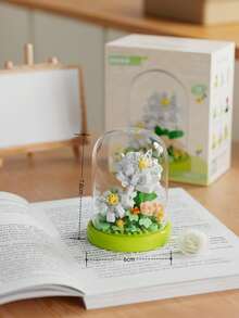 全新多色植物花卉积木模型，包括玫瑰、百合、郁金香、向日葵等，益智拼装玩具，带透明亚克力防尘罩，适用于房间装饰、办公桌展示、橱窗收藏、节日礼物 - 彩色 - 查看 5