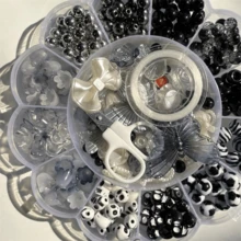 Hộp hoa mai 13 ngăn, bộ dụng cụ làm trang sức đính hạt đen, thích hợp tự làm vòng tay, dây đeo điện thoại, mặt dây chuyền. - Đen và trắng - Xem 3