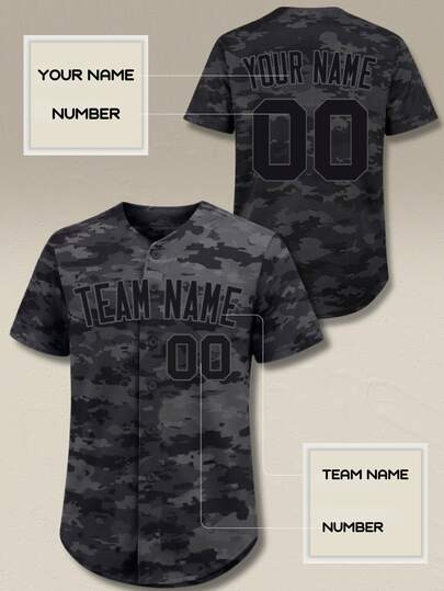 Customizable Name And Number Men's Baseball Jersey Camouflage Printed Leisure Outdoor Sports Customized XS-2XL