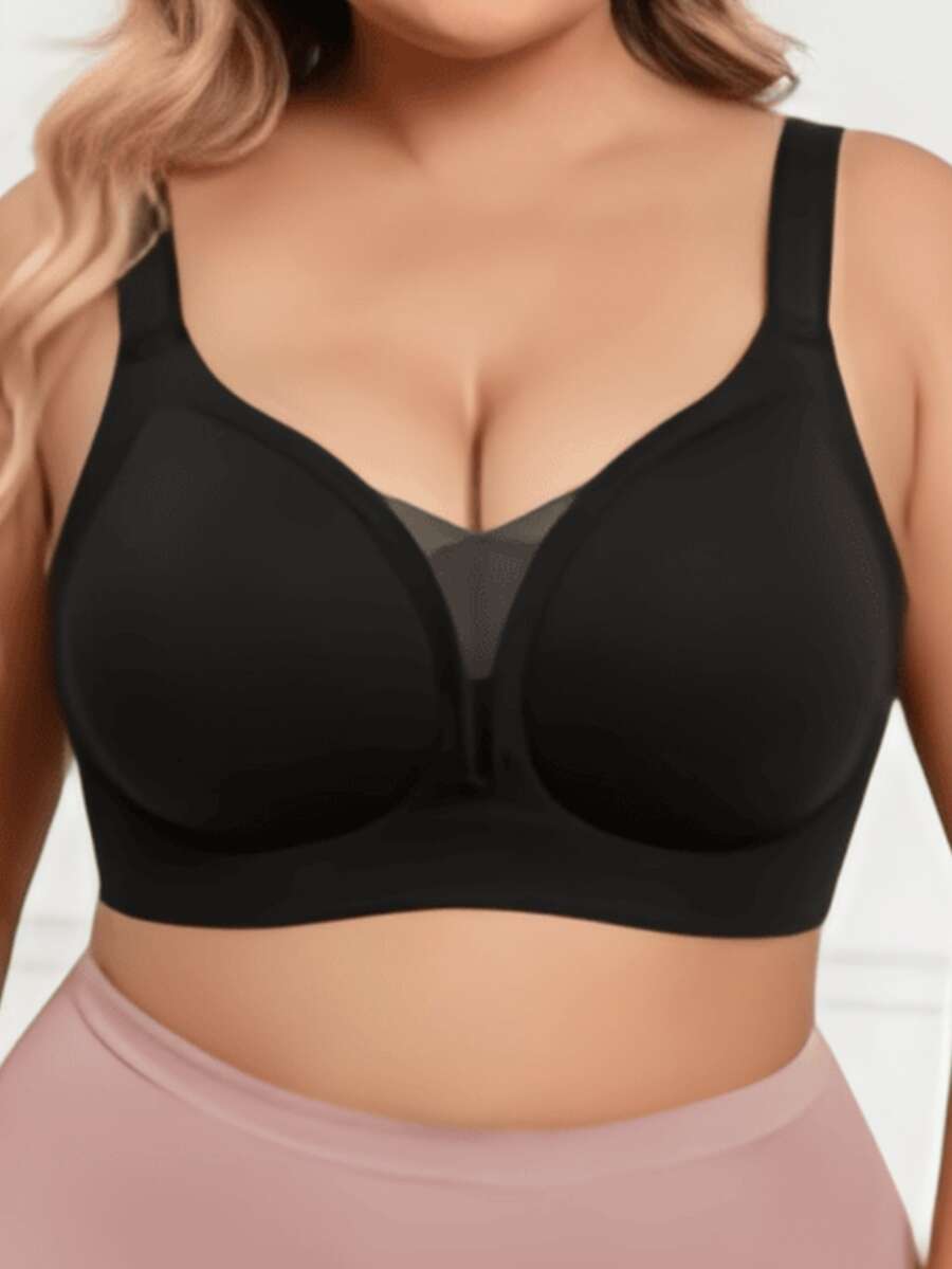 Sujetador sin costuras y sin espalda, sujetador inalámbrico de una sola pieza, recoge y levanta tallas grandes, sujetador invisible para mujeres - Negro - Ver 1