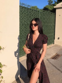 Đầm nữ HoloChill 2026 in họa tiết phối màu cổ chữ V, kiểu dáng thường ngày, đầm mùa hè kiểu dáng thường ngày thắt nơ, đầm dự tiệc thanh lịch, đầm đi biển, đầm dự đám cưới, đầm sinh nhật, đầm đi nghỉ mát. - màu đen - Xem 4