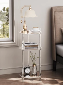 1pc Round Acrylic Table, Double-Layer Round Edge Desk, Lightweight And Detachable, Suitable For Living Room, Office Reception Area And Apartment - Multicolor - View 5