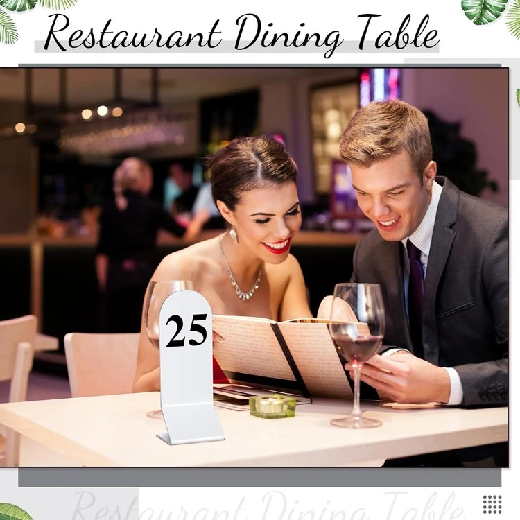 2.36*6.3 Inch (White) Acrylic Double-Sided Number Plate With Black Stand, Wedding Restaurant Table Number Card, Cafe Party - View 7