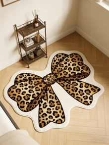 1pc Leopard Print Bow Decor Floor Mat, Decorative Carpet, Bedroom Decor, Small Rug, Carpet, Home Decor, Living Room Carpet, Living Room Small Rug, Bedroom Rug, Living Room Home Decor, Outdoor Rug, Washable Carpet - Multicolor 1 - View 5