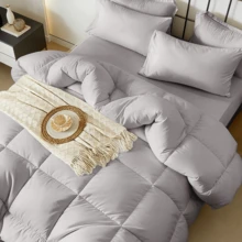 7-Pcs Or 5-Pcs Soft And Breathable Checkered Comforter Sets Queen, As A Family Gift. Includes Fitted Sheet, Flat Sheet, Pillowcase And Comforter, Bed In A Bag, A Luxurious Bedding Set, Machine Washable - Màu Xám nhạt - Xem 4