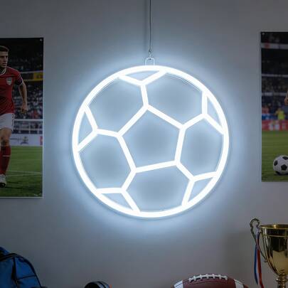 Biển hiệu đèn neon hình quả bóng đá, đèn neon trang trí tường thể thao, đèn LED phòng chơi game, điều chỉnh độ sáng bằng USB 5V