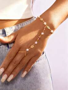 1pc Fashionable Cute Elegant Colorful Crystal Butterfly Chain Linked Finger Ring Bracelet, Suitable For Daily, Party, Picnic, Any Occasion, Gift For Friends, Girlfriends, Mothers (Hanging Ring Position Random According To Length, Please Order Carefully If Concerned) - Multicolor - View 2