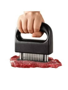 1个盒装48针不锈钢嫩肉器，牛排纤维切割器，家用厨房烧烤工具 - 黑色 - 查看 1