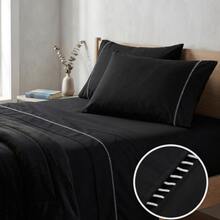 Jogo de Cama 400 Fios 3pçs com Lençol Ajustável e Fronhas Toque Suave Conforto Diário Solteiro Casal Queen King - Preto - Visão 2