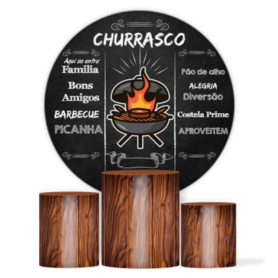 Kit Capa De Painel + Capa De Cilindros Painel Festa Varios Temas CHURRASCO Painel Redondo Decoração Neutra