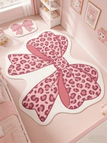 1 Stück rosa Leoparden-Muster Schleife Dekor Fußmatte, dekorativer Teppich, Schlafzimmer Dekoration, kleiner Teppich, Teppich, Heimdekoration, Wohnzimmer Teppich, Wohnzimmer kleiner Teppich, Schlafzimmer Teppich, Wohnzimmer Heimdekoration, Outdoor Teppich, waschbarer Teppich - Mehrfarbig 4 - Übersicht 6