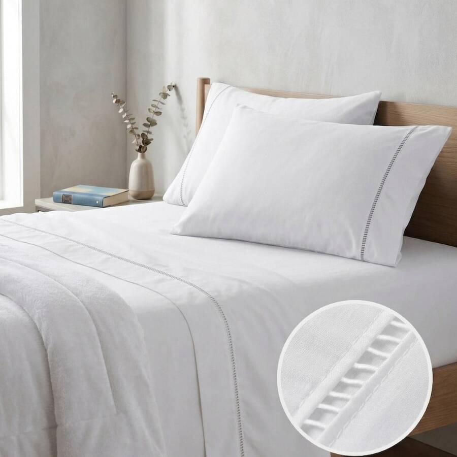 400 Thread Count 3-Piece Bedding Set With Fitted Sheet And Pillowcases, Soft Touch, Everyday Comfort, Single, Full, Queen, King - WHITE - View 1