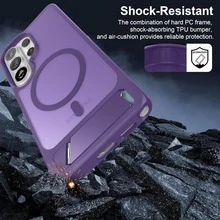 Magnetic For Samsung Galaxy S26Ultra/S26Plus/S26/S25Ultra/S25Plus/S25 Case, Built-In Stand, Compatible With Magsafe, Matte Translucent Hard Back + TPU Bumper Phone Cover With Magnets For Galaxy - Purple - View 5