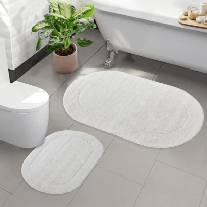 BONNY HOME Rivora 2-Piece Large Oval Bath Mat Set, Non-Slip Ultra-Soft Bathroom Rugs With Durable Leather-Backed Base