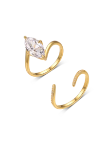 2pcs Luxury Wedding Ring Style Plated Gold Twisted Arm Design With Zirconia Stone, Elegant & Unique Party, Wedding, Engagement, Vacation Accessory For Women - Yellow Gold - View 6