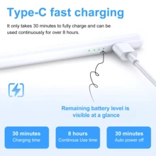 Bút cảm ứng tương thích với máy tính bảng Android, sạc nhanh Apple Pencil, bút cảm ứng điện dung độ chính xác cao dành cho iOS, máy tính bảng Kindle, bao gồm ngòi thay thế và cáp sạc. - Nhiều màu - Xem 8