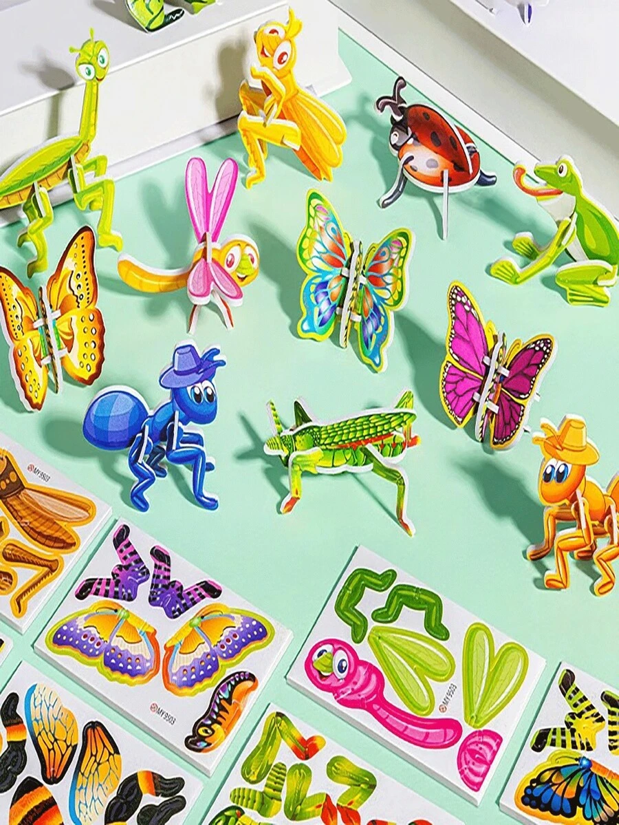 100pcs Interesting Insect Paper Puzzles, Handmade DIY Insect Assembly, 3D Fun Insect Stereoscopic Puzzles Creative DIY Toys, Insect Theme, Desktop Decor, Room Decor, Halloween, Easter, Christmas, Birthday Gift, Party Favor, Insect Party Series