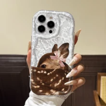 Ốp bảo vệ chống rơi hình hươu nơ ren, tương thích với Apple 14 Pro Max, 13/12/11/Pro Max, 15 Pro Max, XR/XS Max/XS, Soft 7/8, Wave Edge 16/16 Pro Max, 13 Pro Max, 17/17 Air/17 Pro Max, 12 Mini, ốp điện thoại thời trang dành cho nữ - Nhiều màu - Xem 4