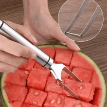 Bộ 2 món dao và nĩa ăn dưa hấu 2 trong 1 bằng thép không gỉ (màu bạc) - Bạc - Xem 3