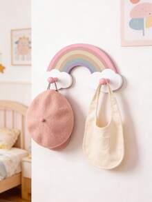 1pc Handmade Rainbow Cloud Shaped Wooden Wall Hook, Bohemian Style Wall Decor Hook Suitable For Kids Room And Towel Storage - Multicolor - View 1