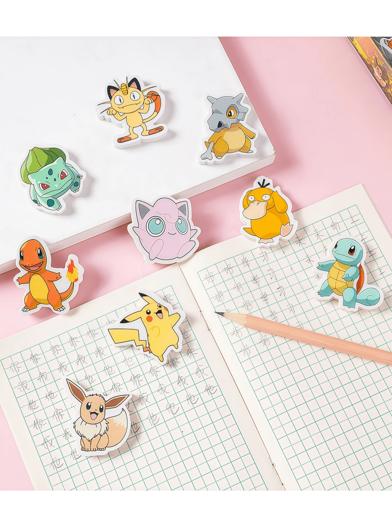 pokemon 全新烫金橡皮擦，独立包装，学生文具，奖品橡皮擦，干净，理想的儿童礼物 - 彩色 - 查看 1