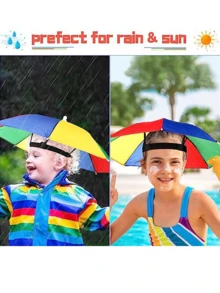 1pc Portable Umbrella Hat, Available In 3 Colors, Foldable Sun Protection Design, UV-Resistant, Raincoat Function. Colorful Party Hat, 69cm Size, Hands-Free, Unisex Funny Rainbow Beach Party Hat, Adjustable Size, Suitable For Outdoor Activities, A Practical And Fashionable Headwear Item. - Multicolor - View 6