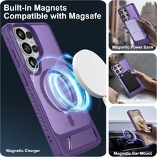 Magnetic For Samsung Galaxy S26Ultra/S26Plus/S26/S25Ultra/S25Plus/S25 Case, Built-In Stand, Compatible With Magsafe, Matte Translucent Hard Back + TPU Bumper Phone Cover With Magnets For Galaxy - Purple - View 2