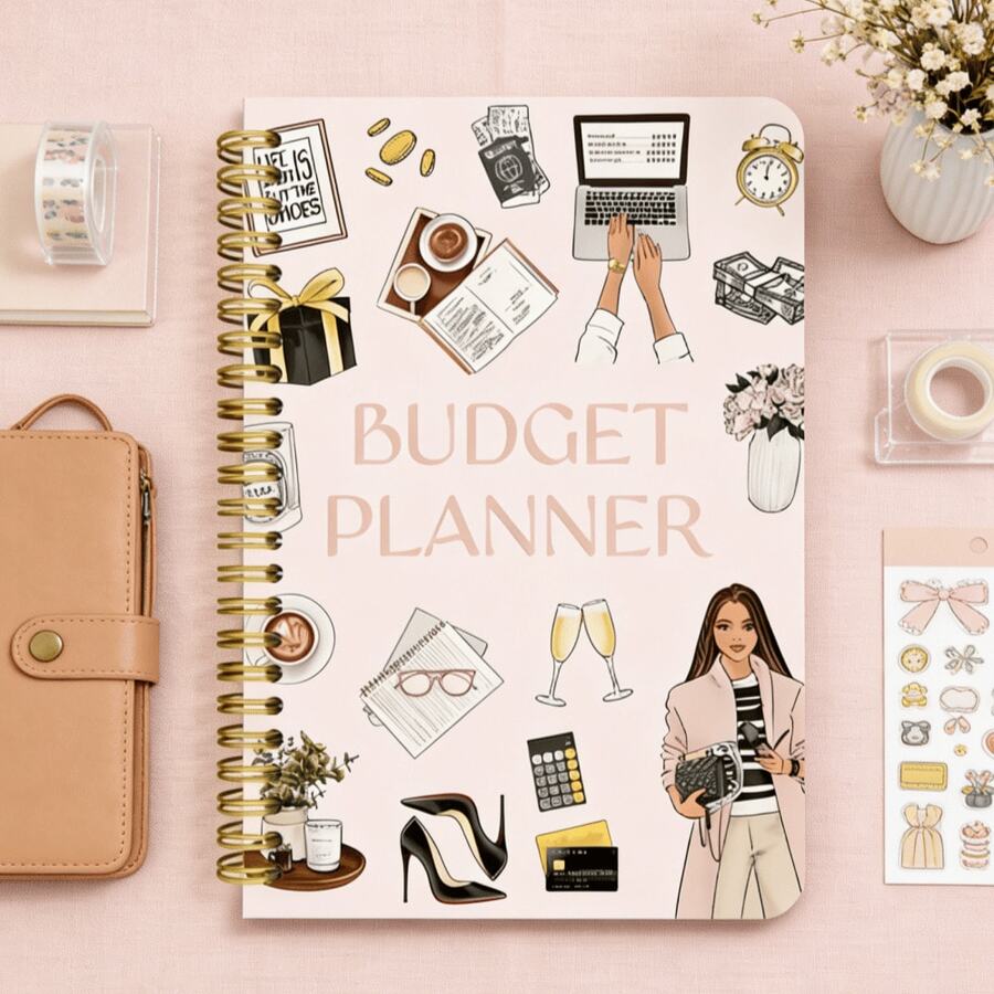 1本时尚预算规划螺旋笔记本，专为女性设计的理财规划本，采用牢固的螺旋装订和高清印刷的预算追踪记录表。它是送给年轻职场人士、理财新手以及任何需要财务管理人士的理想礼物。 - A - 查看 1