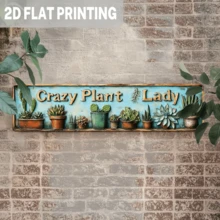 2D Flat, 1pc Countryside Style Crazy Plant Lady Metal Sign, Succulent Theme, Wall Decor, Suitable For Farmhouse, Kitchen, Garden, Porch Rustic Wall Decoration, Decorative Sign, Size 4x16 Inches, 2D Flat - Multicolor - View 3