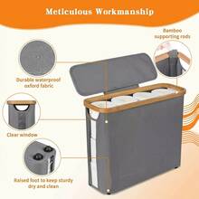 Bamboo Toilet Paper Storage Basket With Lid-Large Capacity Holds 12 Rolls, StylishBathroom Organizer With Wooden Slats AndgeMetal Frame, Gray Fabric-Like Exterior, Perfectfor Modern Bathrooms, Multipurpose Basket Natural Aesthetic Fabriclike Finish, ToiletPaper Storage Containers - Xem 4