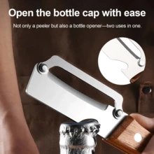 2 Pack 2 In 1 Multi Functional Vegetable Peeler With Bottle Opener And Wooden Handle Stainless Steel Blade Kitchen Tool For Sugar Cane Potato Fruit Pineapple Pumpkin Papaya Carrot Veggie Peeler. - 卡其色 - 查看 6