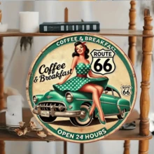 1pc Vintage Route 66 Coffee & Breakfast Sign - 8x8 Inch Durable Metal Wall Decor, Suitable For Bars, Cafes, Resorts - Retro 24 Hour Cafe Plaque, Great For Bartenders, Collectors And Entertainment Venues, Ideal For Home, Restaurant, Cafe, Garage Decor, Various Designs, Home Decor, Room Decor, Wall Decor, Birthday Gift, Graduation Gift, Random Hole Placement - Multicolor - View 8