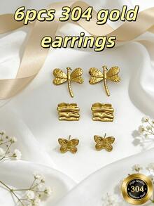 OBOVAY 1/3/6 paires de boucles d'oreilles en acier inoxydable 304 inaltérable, clous en forme de coquillage de style vintage, design audacieux et exagéré, parfaites pour les jeunes femmes assistant à des fêtes, ou comme cadeaux d'anniversaire, de la Saint-Valentin pour maman, épouse ou amies. Accessoires pour femmes, bijoux dorés, accessoires dorés - Or jaune - Voir 1