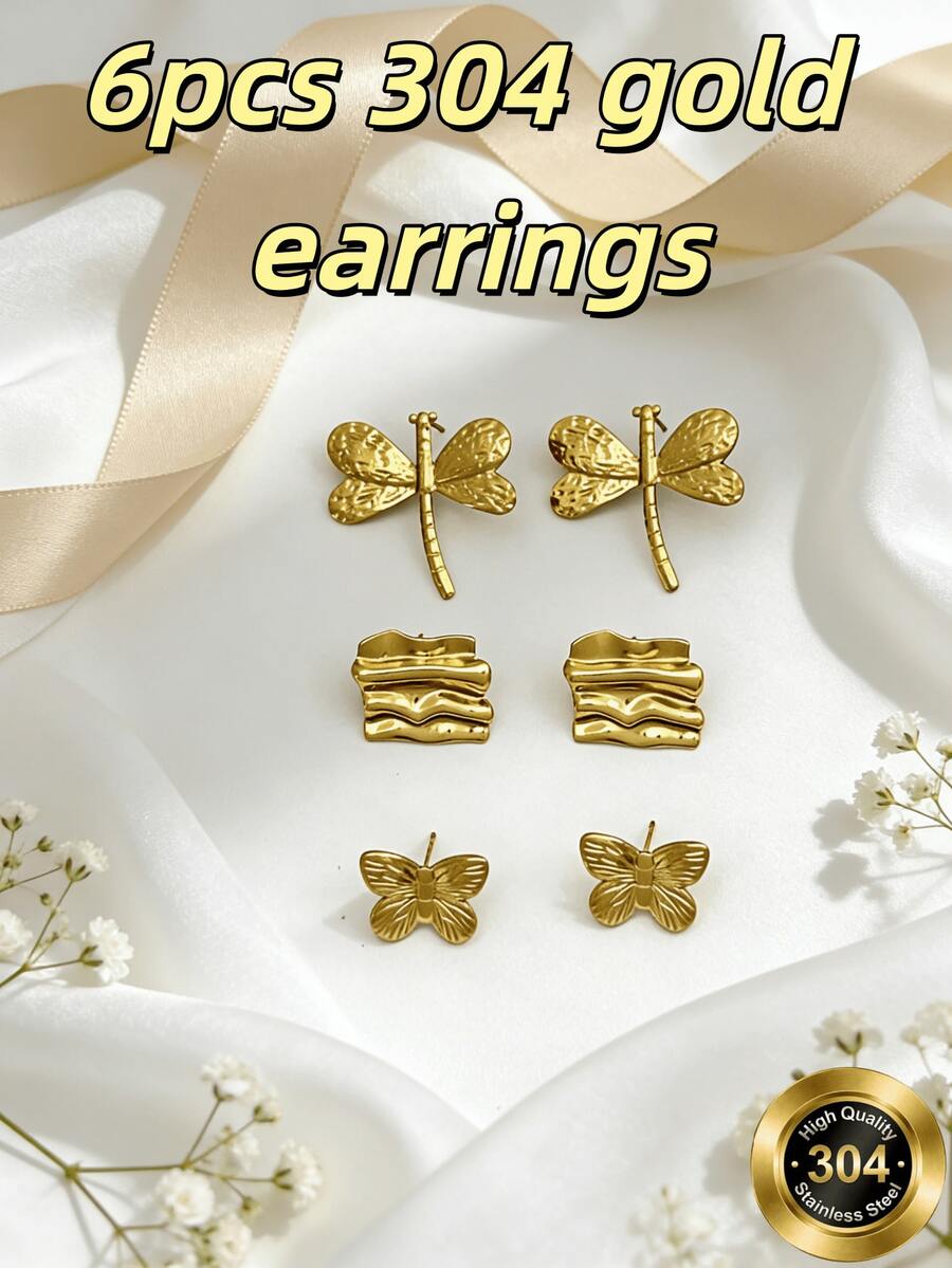 OBOVAY 1/3/6 paires de boucles d'oreilles en acier inoxydable 304 inaltérable, clous en forme de coquillage de style vintage, design audacieux et exagéré, parfaites pour les jeunes femmes assistant à des fêtes, ou comme cadeaux d'anniversaire, de la Saint-Valentin pour maman, épouse ou amies. Accessoires pour femmes, bijoux dorés, accessoires dorés - Or jaune - Voir 1
