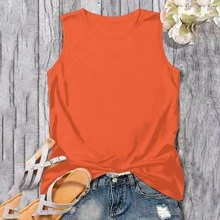 Design RACE DAY Letters And Checkered Flag Pattern Printed Ladies Fashion Undershirt, Spring And Summer New Fashion Casual Sleeveless Work Undershirt, Women's ClothingWomen's Plus Size Orange Sleeveless Vest Casual Soft Tank Top For Middle-Aged Ladies - 橘色 - 查看 2