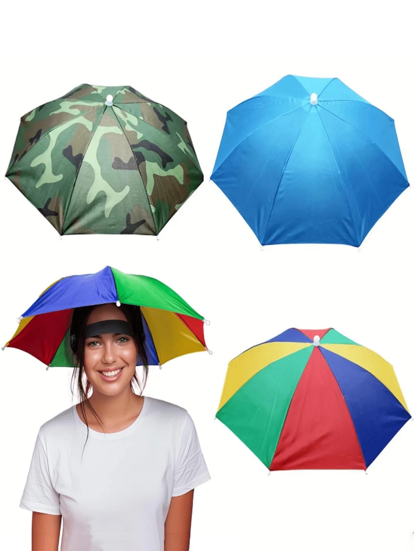 1pc Portable Umbrella Hat, Available In 3 Colors, Foldable Sun Protection Design, UV-Resistant, Raincoat Function. Colorful Party Hat, 69cm Size, Hands-Free, Unisex Funny Rainbow Beach Party Hat, Adjustable Size, Suitable For Outdoor Activities, A Practical And Fashionable Headwear Item. - Multicolor - View 1