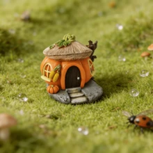 1pc Resin Creative Micro Landscape Stone Window/Grass Hut Pumpkin House Home Garden Yard Decor Ornament (Handpainted Craft, Slight Color Variation Due To Batch Difference) - Thatched Hut and Pumpkin House - View 6