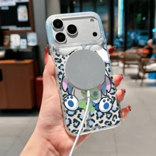 Disney Lilo & Stitch Stitch & Scrump Phone Case, Cute Stitch In Bunny Hoodie Holding Scrump, Leopard Print Background, Clear Shockproof TPU Protective. Cover For IPhone 17, 16, 15, 14, 13, 12, And 11 Pro Models.. A Fun Gift For Family, Friends, Birthdays, Holidays, And Special Occasions. - Clear - View 6