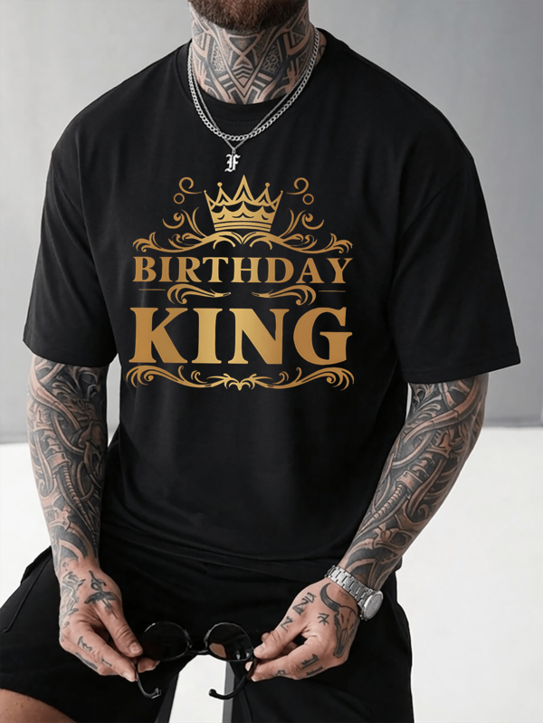 M-5XL Regular And Plus-Size-Shirts - Men's Casual Round-Neck-Shirt,Men's Black Print T-Shirt, Featuring A Birthday King Crown Floral Scroll Pattern, Adult Party Outfits And Casual Wear - Communitystorestock,Fastdelivery,Softandcomfortablecotton,Enjoyspecificdiscounts,SuitableforEaster,Halloween,Thanksgiving,Etc. -Communitystorestock, Fast Delivery, Soft And Comfortable Cotton, Enjoys Specific Discounts, Suitable Easter, Halloween, Thanksgiving, Etc.