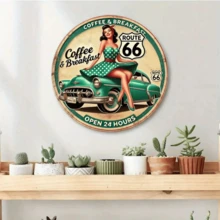 1pc Vintage Route 66 Coffee & Breakfast Sign - 8x8 Inch Durable Metal Wall Decor, Suitable For Bars, Cafes, Resorts - Retro 24 Hour Cafe Plaque, Great For Bartenders, Collectors And Entertainment Venues, Ideal For Home, Restaurant, Cafe, Garage Decor, Various Designs, Home Decor, Room Decor, Wall Decor, Birthday Gift, Graduation Gift, Random Hole Placement - Multicolor - View 9