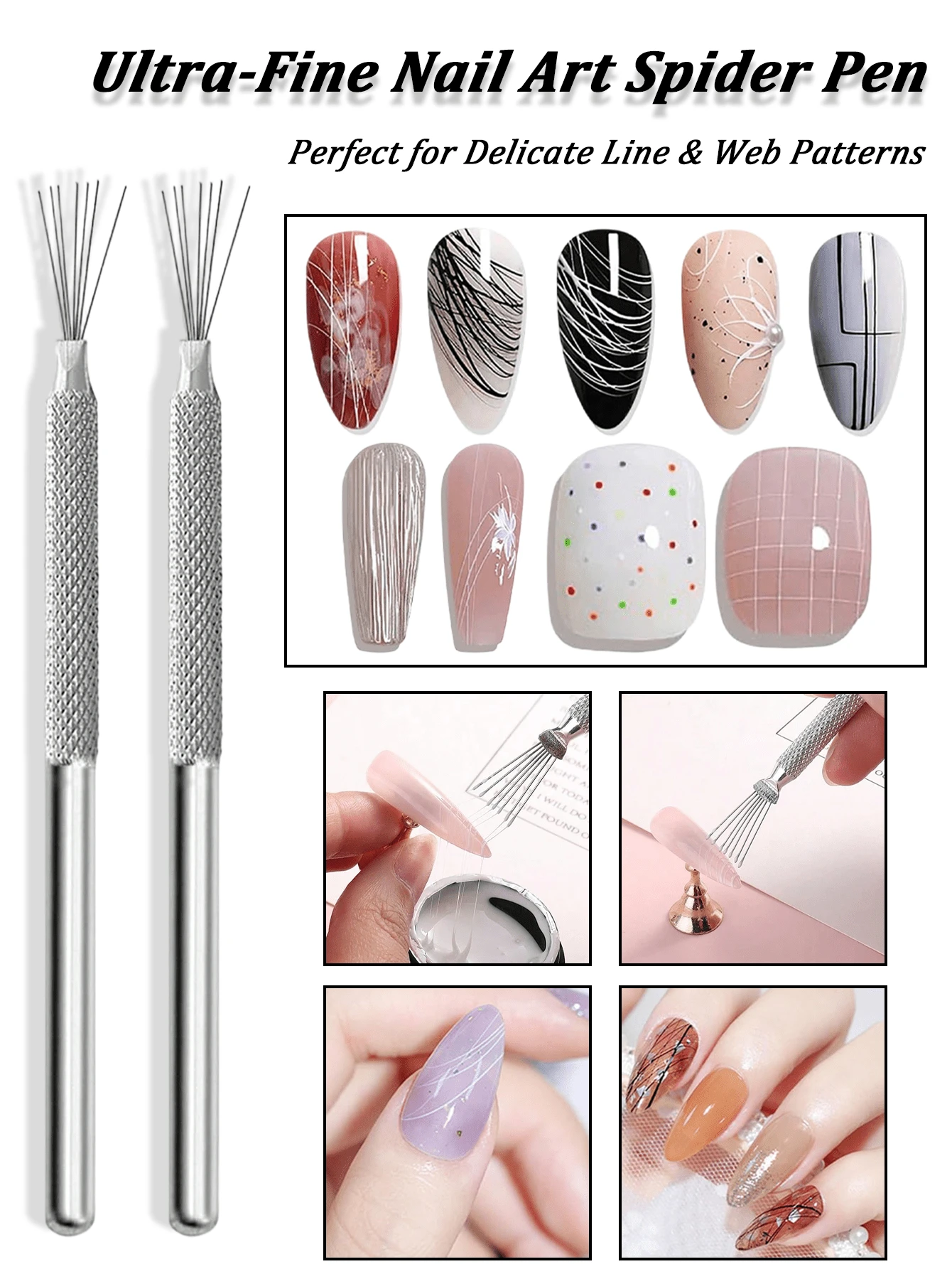 1/2/4/6支装 7针美甲勾线笔 美甲工具，条纹美甲绘图笔 银色不锈钢手柄 可弯曲针头 超细线条美甲刷，蜘蛛胶美甲工具 美甲线条绘制工具，美甲用品，美甲工具，美甲艺术工具，返校季，美甲，美甲工具（适用于贴片式美甲） - 彩色 - 查看 1