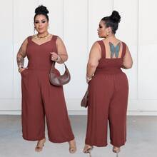 Plus Size Jumpsuit, Oversized Style For Women - Rust Brown - View 2